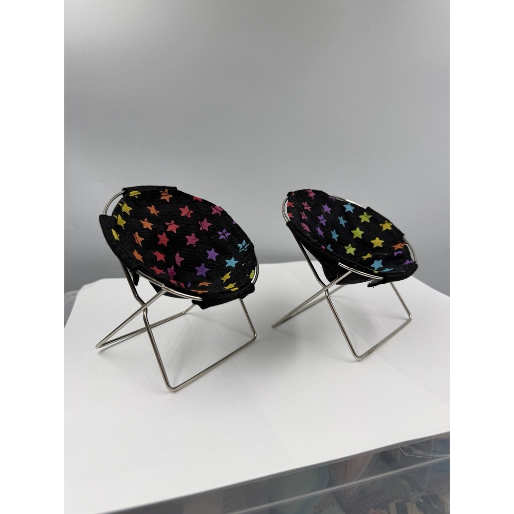 Lot Of 2 Miniature Metal Papasan Chair Dollhouse w Black Colorful Stars Cushion